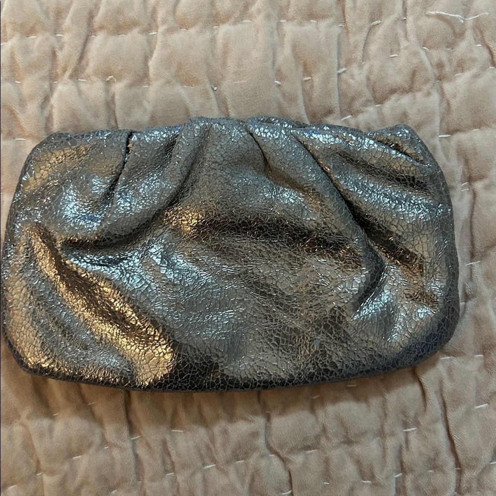Minx leather metallic Silver Clutch Bag